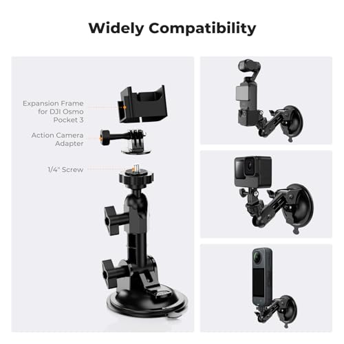 Uchwyt z przyssawką K&F CONCEPT do DJI Osmo Pocket 3, akcesoria do Osmo Pocket 3, uchwyt z przyssawką z gwintowaną głowicą do kamer GoPro Hero 13/12/11/10/9, czarny, do DJI Osmo Action 3/4/5 Pro, Inst