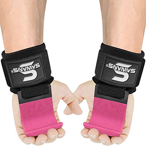 Lifting Hooks Non-Slip Coated Heavy Duty Solid Steel Neoprene Thick Padded Wrist Support Pair of Weight Lifting Gym Straps Deadlifts Chin Pull Up Fitness Bar Grip Strength Training Equipment (Pink) - Image 2