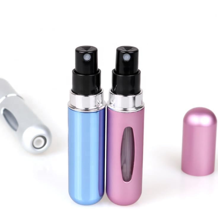 5ML Aluminium Portable Small Mini Travel Refillable Bottom-filling Self-pump Type Perfume Atomizer Spray Bottle (Pack of 2)