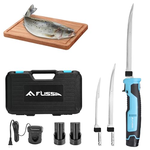 Comparison: Best Electric Knife For Filleting Fish 2 FLISSA Cordless Electric Fillet Knife for Fish with 8" and 10" Stainless Steel Blades, Rechargeable Electric Knife with Non-Slip Handle, 2 Packs Long Lasting Lithium-ion Battery, Portable Carry Case