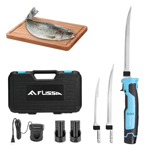 FLISSA Cordless Electric Fillet Knife for Fish with 8" and 10" Stainless Steel Blades, Rechargeable Electric Knife with Non-Slip Handle, 2 Packs Long Lasting Lithium-ion Battery, Portable Carry Case