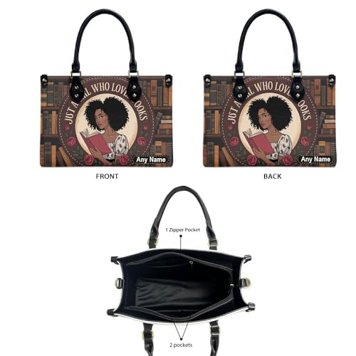 Personalized Queen Leather Bag, Gift for African American, Afro Black Girl, Mother's Day Gift, Church Bags for Women, Bible Bag, Purses For Moms, Just A Girl Who Loves Book Design 68tGnl2