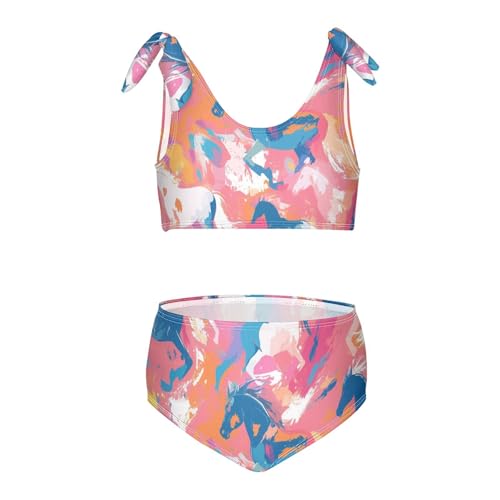 KLL Seamless Pattern Horse Flat Style Watercolor Girl Two Piece Bikini Sets Quick-Dry Beach Bathing Suit Swimsuit