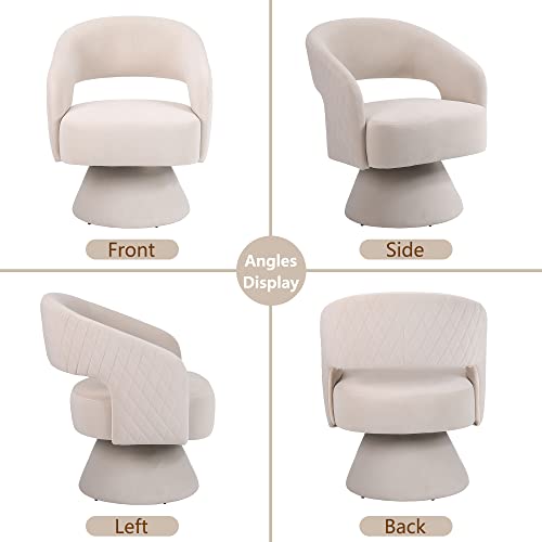 Tmsan Swivel Accent Chair, Comfy Velvet Upholstered Armchair, Round Barrel Chair For Living Room, Bedroom, Office, Beige #TOP5