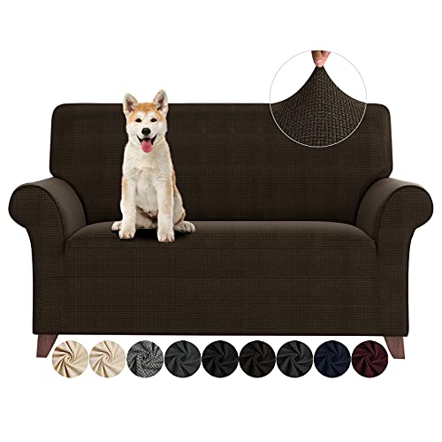 ZNSAYOTX Loveseat Covers High Stretchy Spandex Pet Friendly Sofa Slipcover 1 Piece Non Slip Couch Furniture Protection Covers (Coffee, Loveseat)