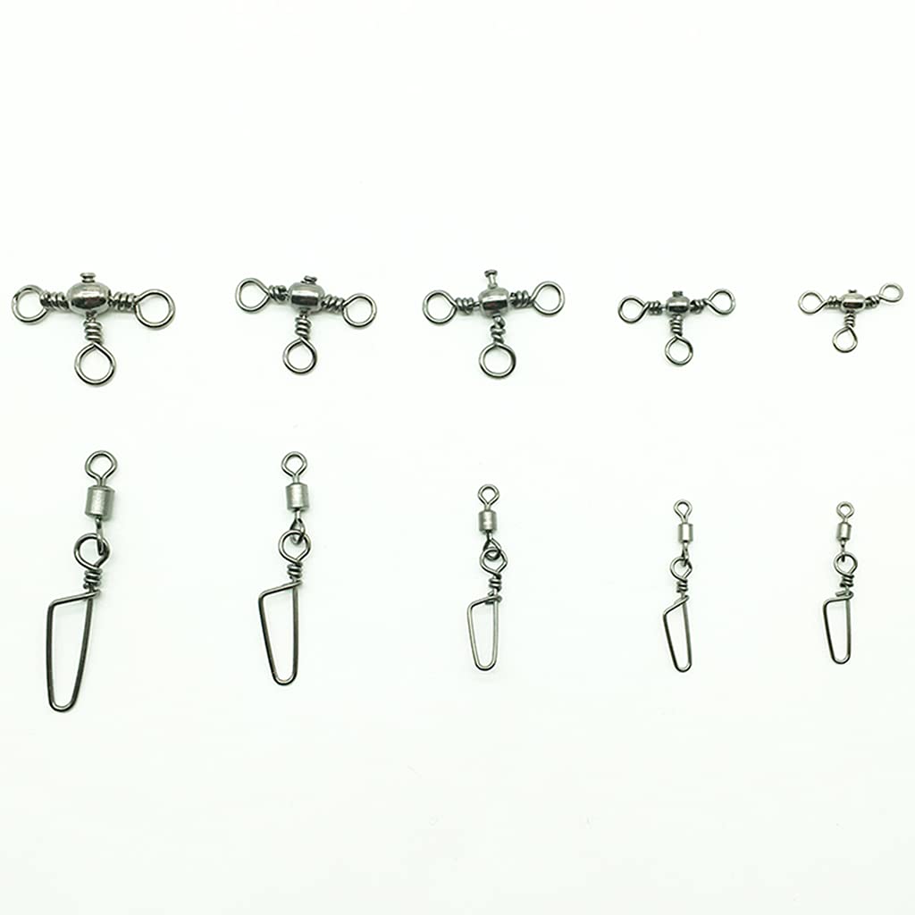 100 pz pesca Rolling Swivels w/Coast Lock Snap & 3 Way Barrel Girelle L