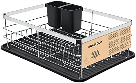 BRIAN & DANY Dish Drainer, Dish Drying Rack with Cutlery Holder and Drip Tray, 39 x 28 x 14.5 cm, Silver