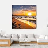 ERGO PLUS Painting Pictures Canvas Wall Art Sunset over Baltic Sea Beach Framed Ready to Hang Stretc