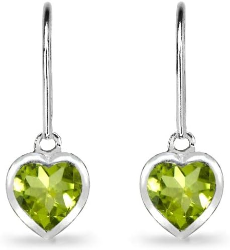Birthstone Earrings for Women - 6mm Heart Bezel Solitaire Leverback Dangle Drop Silver Earrings With Genuine or Synthetic Gemstones - Image 7
