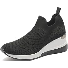 YZ High Heel Black Wedge Sneakers for Women Knit Upper Breathable Shoes
