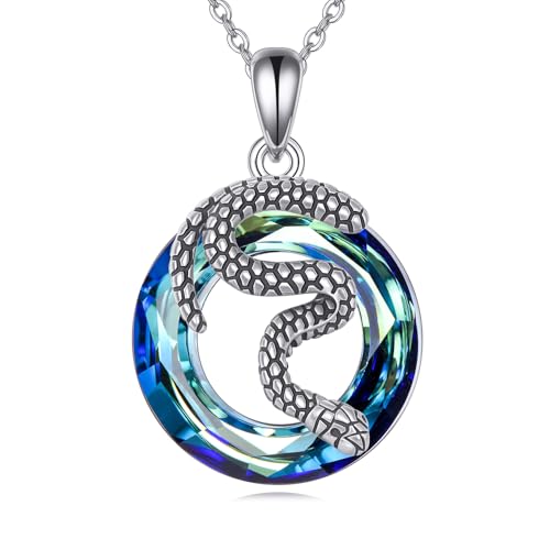 Snake Necklace Sterling Silver Snake Necklace with Crystal Gemstone Serpent Gift for Women