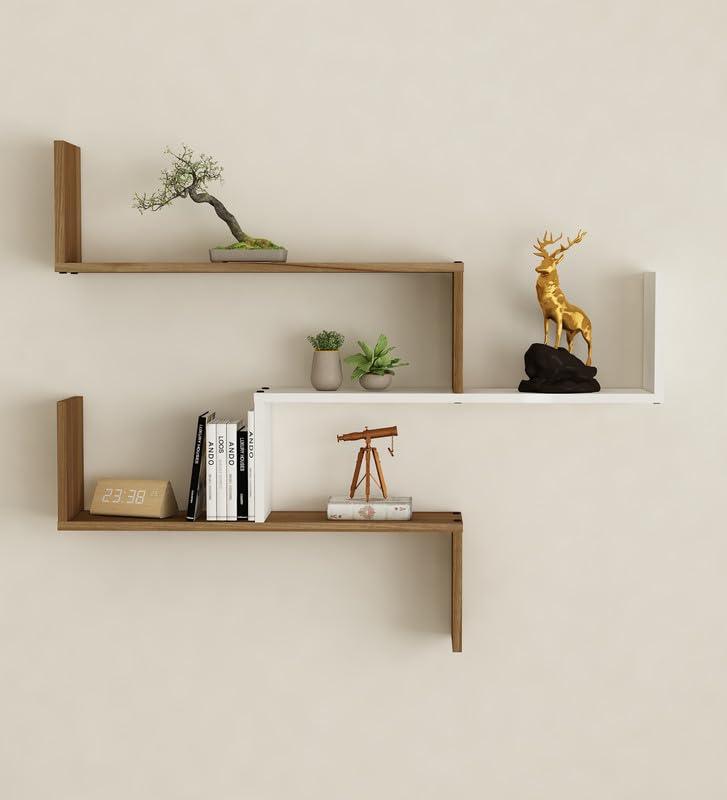 Image of WRAN Multipurpose Modular Wall Racks /Shelves /Organiser /Decor Particle Board Wall Shelf (Number of Shelves - 5, Beige, White)