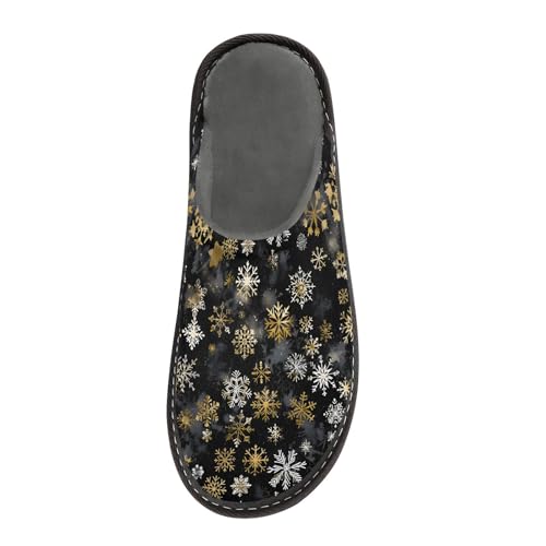 Slippers for Women Golden Snowflakes Pattern Soft Winter Warm Shoes Indoor Outdoor Non-Slip House Travel Slippers3