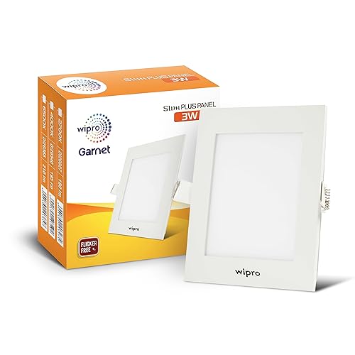Image of wipro Garnet 3W Square LED Slim Plus Panel | Warmwhite Light(2700K)| Ultra-Slim Design | Aluminium Housing | Flicker Free Design | Recessed Down Light for False Ceiling |Cutout - 100mm |Pack of 2