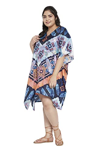 Image of Oussum Short Caftans for Women Plus Size Kaftan Tunic Tops Polyester Summer Beach Clothing Mini Cover Ups Dress for Ladies