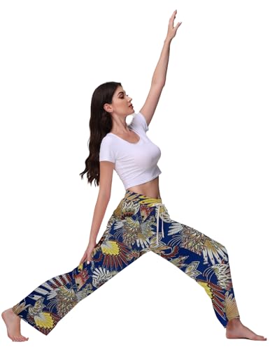 Image of Veseacky Women's Wide Leg Lounge Pants Yoga Pajamas Comfy Stretch Drawstring Pajamas Puls Size Dance Bottoms S-4XL