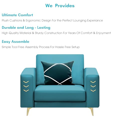 Image of Casaliving Falco 1 Seater Sofa Set for Living Room (Turquise Fabric) Premium Fabric Sofa