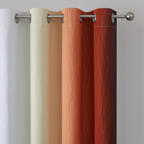 Image of Estelar Textiler Burnt Orange & Greyish White Ombre Blackout Curtains 96 Inch Length 2 Panels, Light Blocking Thermal Insulated Room Darkening Window Drapes for Bedroom /Living Room, 52x96 Inch