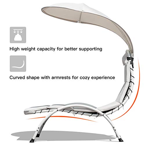 Giantex Chaise Lounger Chair, Arc Stand Porch Swing Hammock Chair W/Canopy, Removable Headrest, Patio Chaise With Cushion, Recliner Chair For Garden Backyard Poolside (Beige) #TOP5