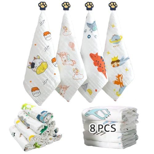 Image of Caiery Baby Muslin Washcloths | Soft Face Towels for Newborns with Sensitive Skin | Shower Gift for Baby Registry - 11.5x11.5 inch (29x29cm)
