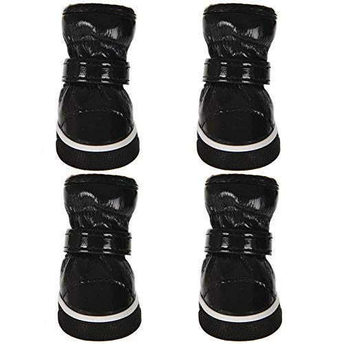 Dog Shoes 4 Pcs Waterproof Winter Pet Dog Shoes Anti-slip Puppy Snow Boots Leather Dog Footwear Warm Shoes For Small Dogs Cats Chihuahua Dog Boots (Color : Black, Size : 3)