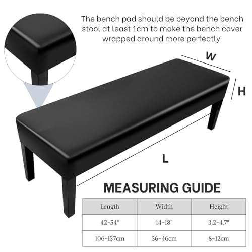 Image of SearchI Waterproof Dining Bench Cover, Stretch Washable Long Bench Seat Covers, Rectangle Dining Table Bench Slipover for Dining Room, Living Room, Kitchen(Pu Black)