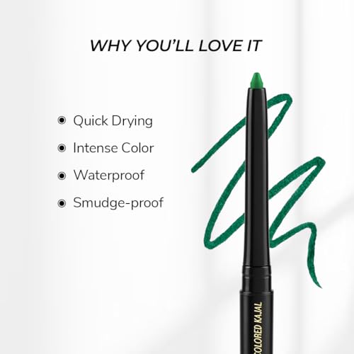 Image of LoveChild Masaba Colored Kajal, Spicy Shimla (Green)- Intense Color, Smooth Glide, Waterproof, Smudge-Proof Eye Pencil with Almond Oil, 0.3 g
