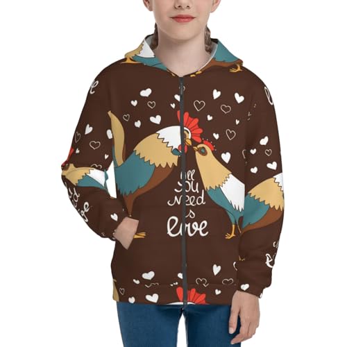 Rooster And Chicken Kids Pullover Hoodies Boys Zip Up Sweatshirts Girls Athletic Clothes with Pocket3