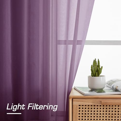 Image of OWENIE Sheer Curtains 72 Inches Long 2 Panels Set, Transparent Light Filtering Plum Sheer Curtain Rod Pocket Clear Drapes for Living Room Bedroom Window Sliding Glass Door, Each 42 x 72 Inch, Plum