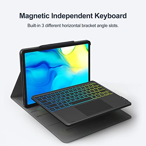 Image of Greenlaw Samsung Galaxy Tab S7 Fe (5G) Case With Keyboard, Tab S8 Plus S7 Plus, Diy 7 Color Backlit, Smart Touchpad, Detachable Magnetic Keyboard Case With S Pen Holder, Black - Bluetooth
