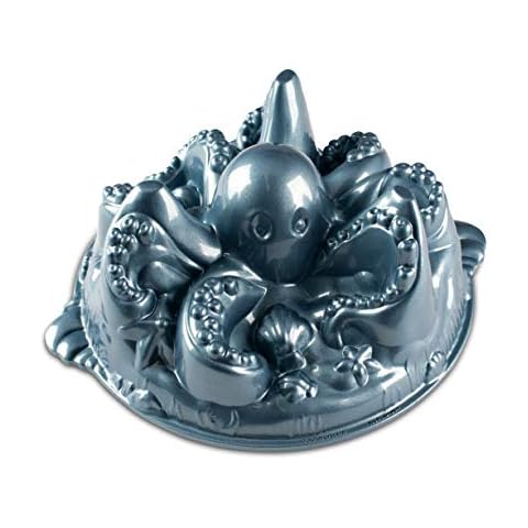 Nordic Ware 57024 Octopus Non Stick Cake Tin, Octopus Shaped Cake Mould, Made from Cast-Aluminium, Made in The USA, Colour: Blue, 10 Cup Capacity Cover