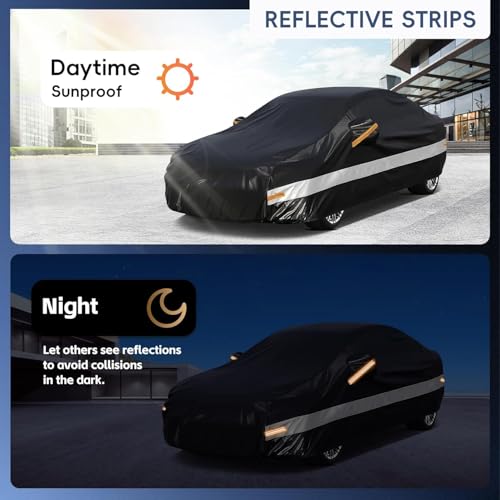 Image of 10 Layers Car Cover Waterproof Breathable Large for Saloon,100% Waterproof Outdoor Car Covers Rain Snow Protection. Custom Fit for Jaguar S type, Audi A5, BMW 4 Series, Ford Mondeo,etc Black