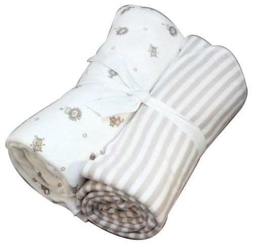 Under the Nile Nature's Nursery Flannel Swaddle Blanket Set, Tan Stripes/Animal Print