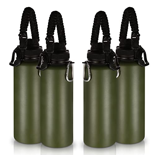Volhoply Insulated Water Bottles Bulk 8 Pack, 40 oz Stainless Steel Sports Bottle with Paracord Handle & Spout, Vacuum Metal Travel Cups with Wide Mouth,Reusable Large Water Cup(Army Green,4 Set)