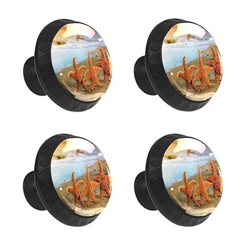 MEHOM 4 Pcs Crystal Glass Cabinet Drawer Knob,Sea Beach Starfish Round Drawer Knobs Kitchen Cabinets Dresser Cupboard Wardrobe Unique Pulls Handles