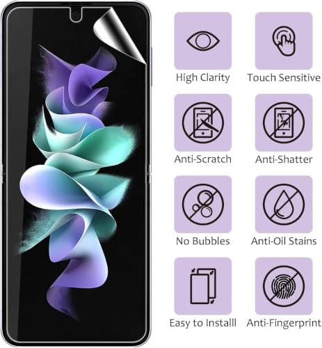 Image of Uyiton Silicone 4-in-1 Screen Protector for Samsung Galaxy Z Flip 3 5G | HD Clear Screen Guard Set with Inner Display, Full Back Panel & Hinge Protector | Bubble-Free Easy Installation | Scratch Resistant | Pack of 1