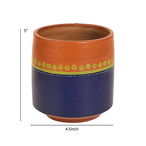 Image of AAKRITI ART CREATIONS Terracotta Planter Pot | Blue & Brown Earthen Design, Modern Art, Matte Finish | Decorative Plant Pot for Indoor & Outdoor Home Decor