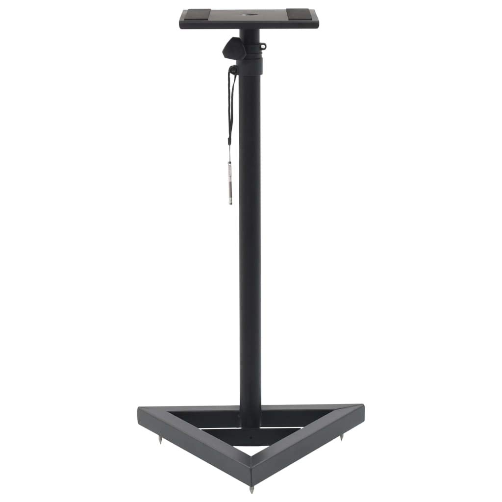 Set di 2 Supporti per Altoparlanti Monitor Studio in Acciaio Nero, Base Triangolare Stabile con Ramponi di livellamento e Piedi Gomma, Altezza regolabile tramite perno