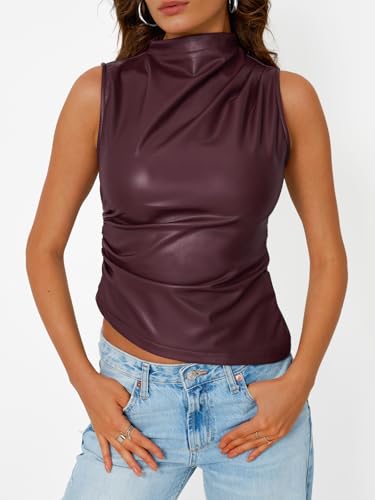 Trendy Queen Going Out Tops Leather Top Fall Outfits 2025 Asymmetrical Mock Neck p Sexy Corset Club Outfit2