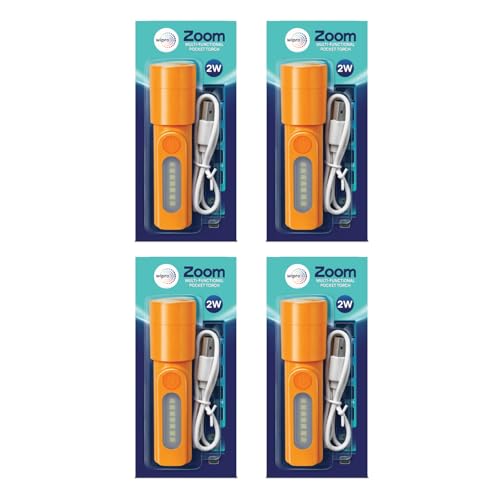 Image of wipro Zoom Multi Functional LED Pocket Torch | Type C Fast Charging | 3 Modes with Torch and Lantern | Easy Fit to Pocket | 500 mAh Battery with Upto 3 Hrs Back Up | Pack 4