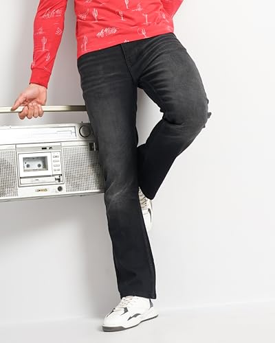 Image of The Indian Garage Co Men Bootcut Solid Mid-Rise Stretchable Jeans