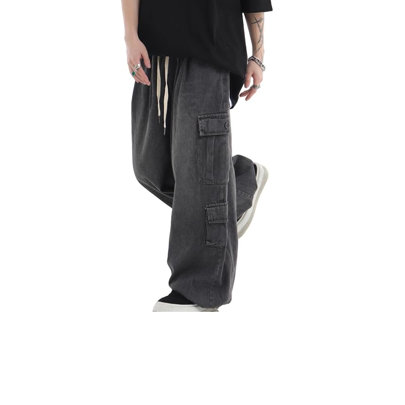 Baggy Jeans for Women Mens Grunge Wide Leg Cargo Jeans Y2K Emo Pants Parachute Streetwear Vintage Drawstring Pants