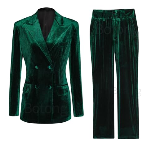 Women's 2 Piece Velvet Suit Office Work Suit Notch Lapel Double Breasted Blazer Pants Business Suit Set2