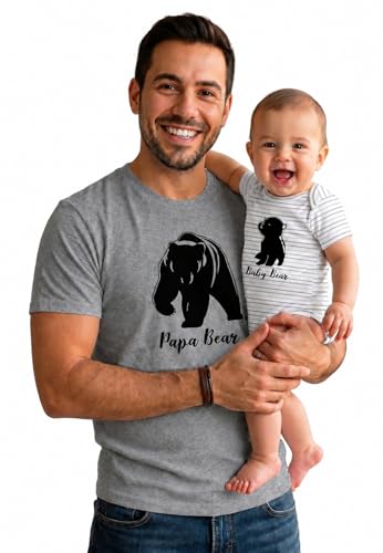 Tstars Papa Bear Dad and Baby Matching Shirt and Bodysuit Set - Fathers Day Gray Large/gray/white 6M (3-6M)