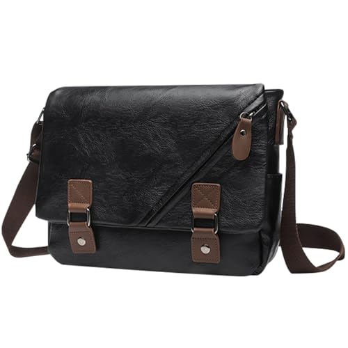Nayubo Bolso de hombro para Hombre, Maletín con Correa Ajustable de Cuero PU, Cremallera Oblicua, Bolso Retro, Bolso de Mensajero Informal para Viajes, Trabajo, Oficina, Negocios (Negro)