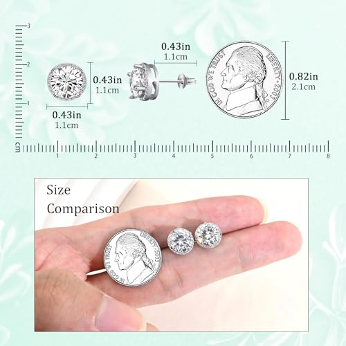 Round Cubic Zirconia Earrings Stud 8mm CZ Studs Earrings Hypoallergenic Princess Cut Earrings 925 Sterling Silver Post Studs Earrings for Women4