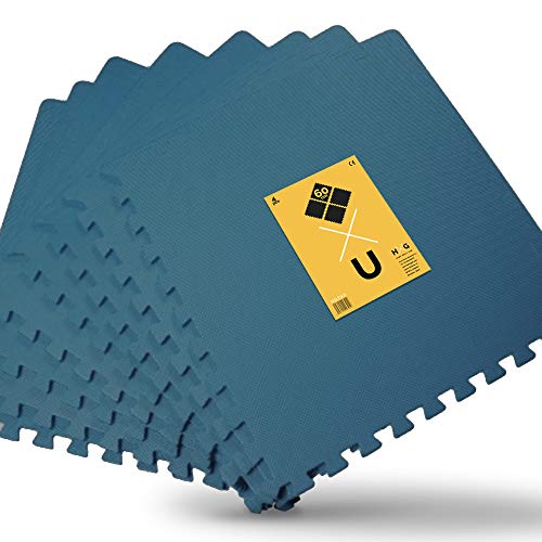JOWY Esterilla de Espuma Fitness Suave. Tatami Puzzle Negro 60x60cm. Máxima protección para tu Suelo. Fácil Limpieza y con Bordes incluidos. (Azul, 8 pcs (2.88m2))