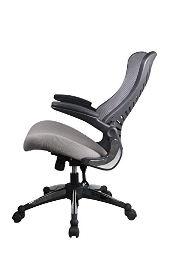 Office Factor Gray Office Chair, Ergonomic, Lumbar Support, Adjustable Executive & Task Chair For Office/Conference Room. Thick Seat & Flip-Up Arms Mesh Back Office Chair – 250 Lbs Rated #TOP2