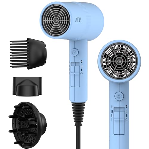 Image of AINA Hair Dryer with Diffuser,Comb Full-Featured Blow Dryer 110V(Blue) | 3 Heat /2 Speed;Cold shut button;Lightweight;Compact Size;High Temp;Low Airflow;Same Results;Less Expense
