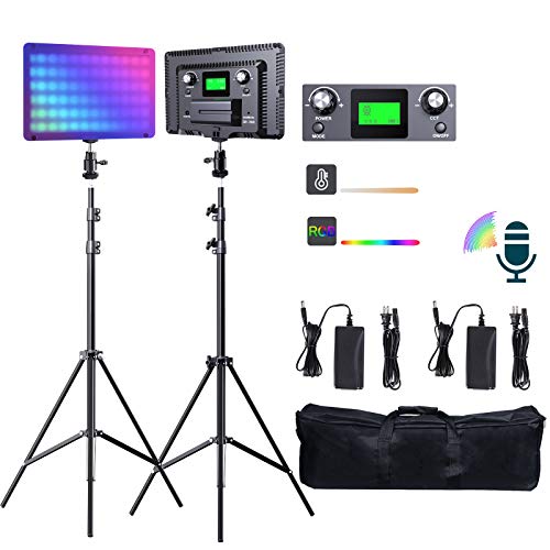 Black Friday Clearance RGB LED Video Light, SAMTIAN Sound Controlled Photography Lighting 18 Lighting Scenes 2800K-9900K Dimmable with LCD Display Screen, Super Slim Video Lighting Kit for Video Recording, YouTube, TikTok